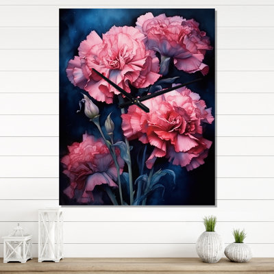 Horloge murale avec œillets roses sur encre