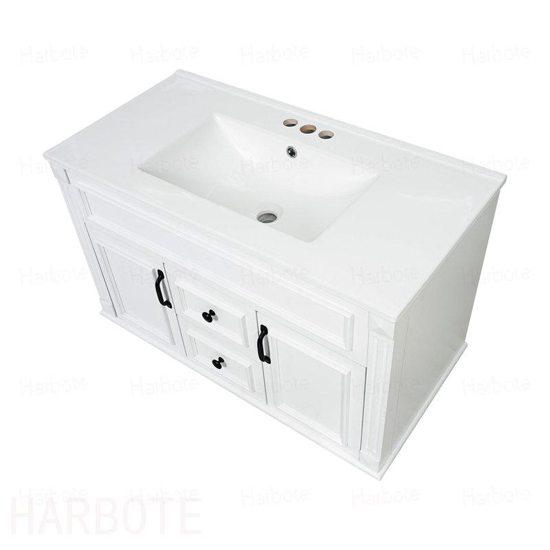 Armoire de salle de bain murale avec lavabo en céramique et tiroirs, meuble-lavabo simple de style français avec charnières à fermeture douce