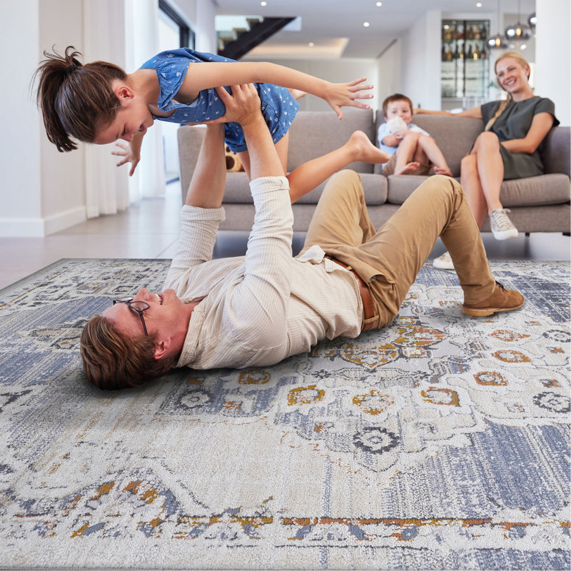 Collection Cream/Gold /Medallion Non-Shedding Living Room Bedroom Dining Home Office Stylish And Stain Resistant Area Rug