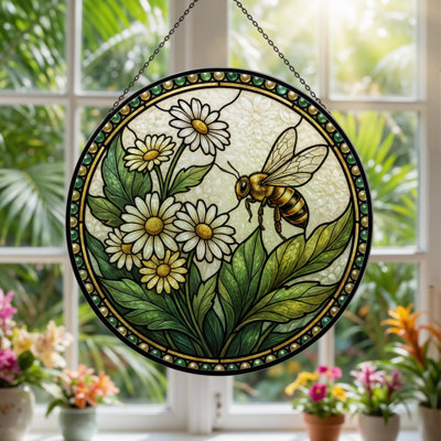 Vitrail de fenêtre en verre coloré H 7,8 po
