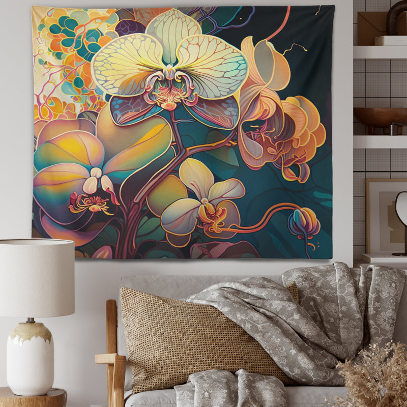 Tapisserie orchidée fleurie en polyester VII, H 32 po x l 39 po