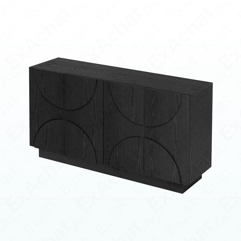 Hargett 4-Door Sideboard with Textured Semi-Circle Fronts & Adjustable Shelves, Black
