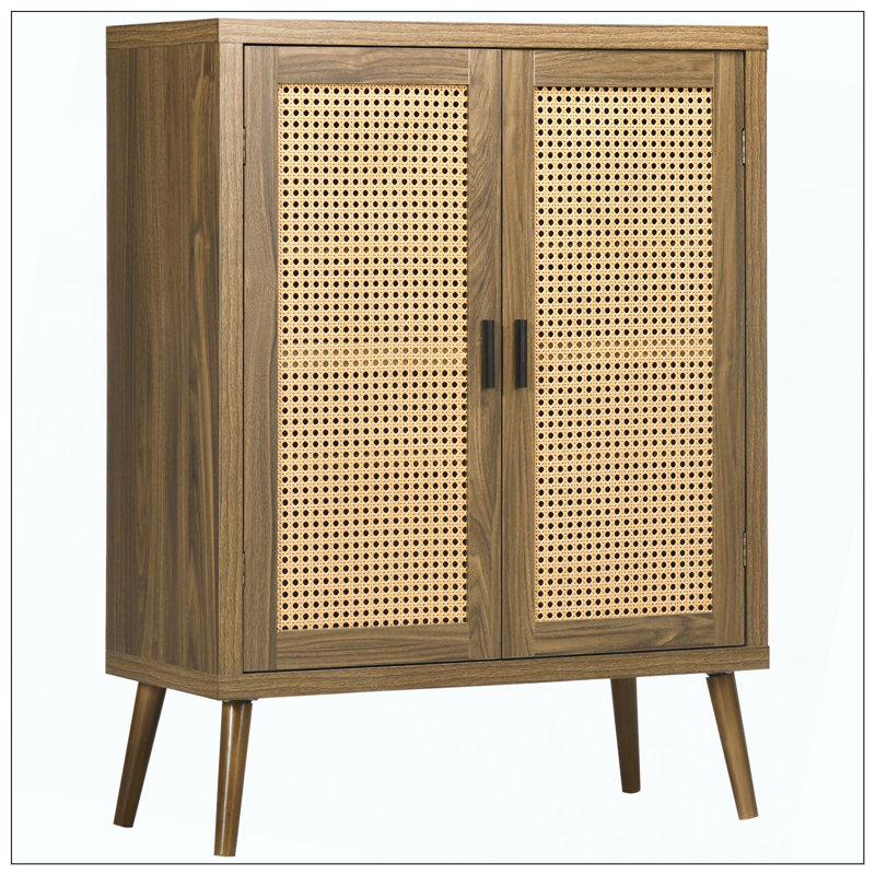Buffet à buffet, armoire de rangement moderne Mid-Century avec portes et tablettes, armoire de style bohème en bois pour le salon