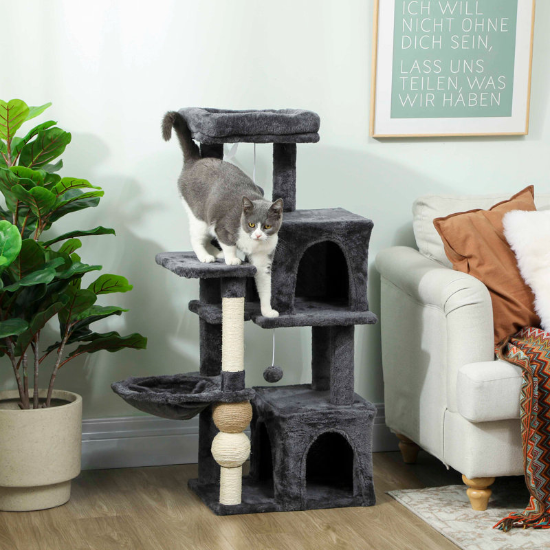 Tour pour chat à plusieurs niveaux, arbre à chat avec 2 condos et hamac, gris foncé