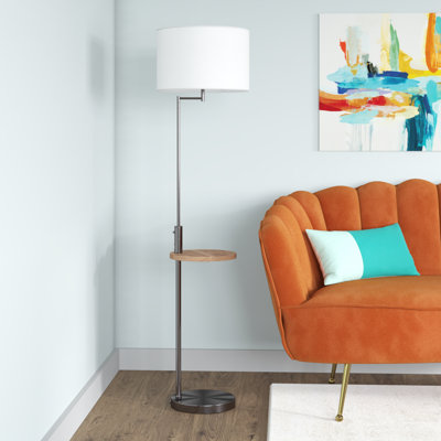 Jasmyn 160cm Satin Nickel Tray Table Floor Lamp with USB