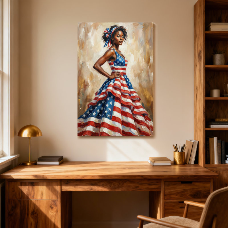 Mode, drapeau américain, robe, portrait, art