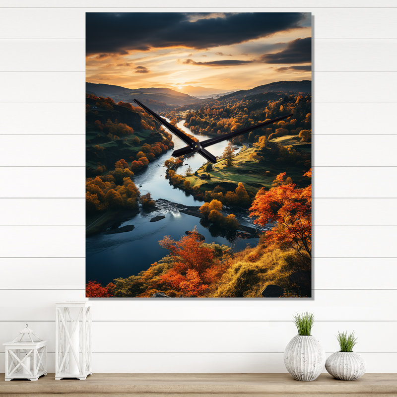 Horloge murale forêt et paysage d'automne aux États-Unis II, H 28 po x l 12 po x P 1 po