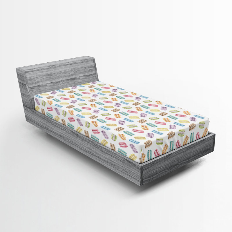 Drap-housse Ambesonne Macaroon French Cuisine, reproduction d'art blanc multicolore, Drap-housse de taille simple