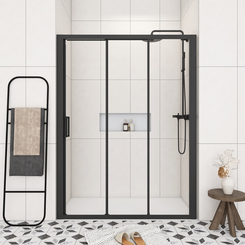 56''-60'' W X 70'' H Sliding Semi Framed Shower Door In Matte Black Finish