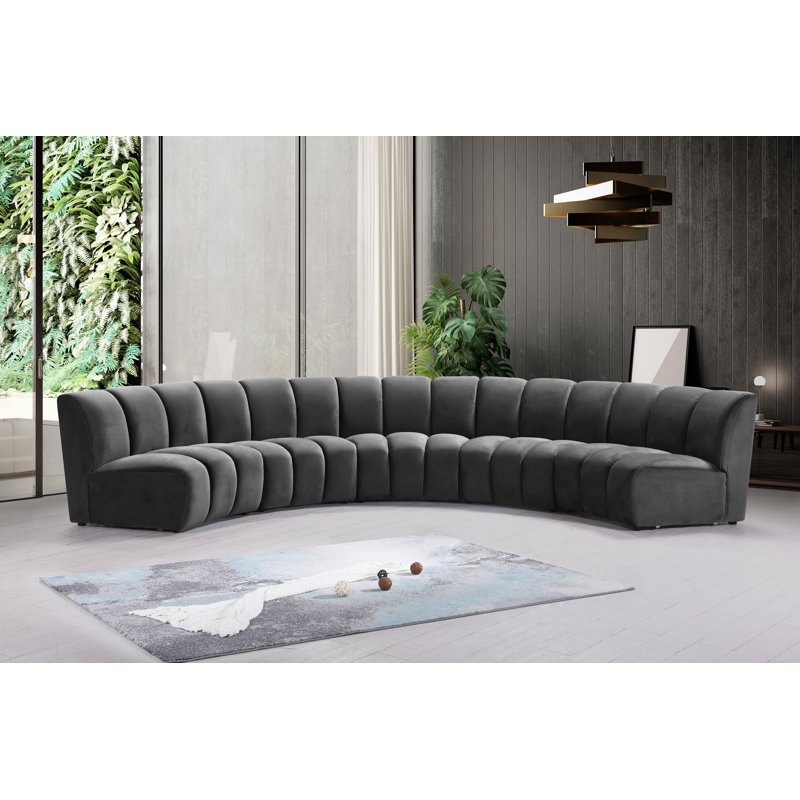 Canapé modulaire en velours Infinity, Velours gris, 5 pièces