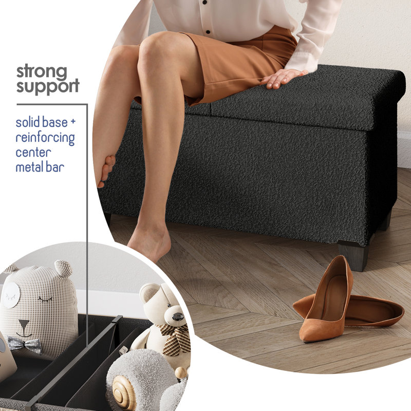 Banc de rangement avec repose-pieds Vérrant Boucle, Noir, noir, noir, noir, H 15 po x l 43 po x P 15 po