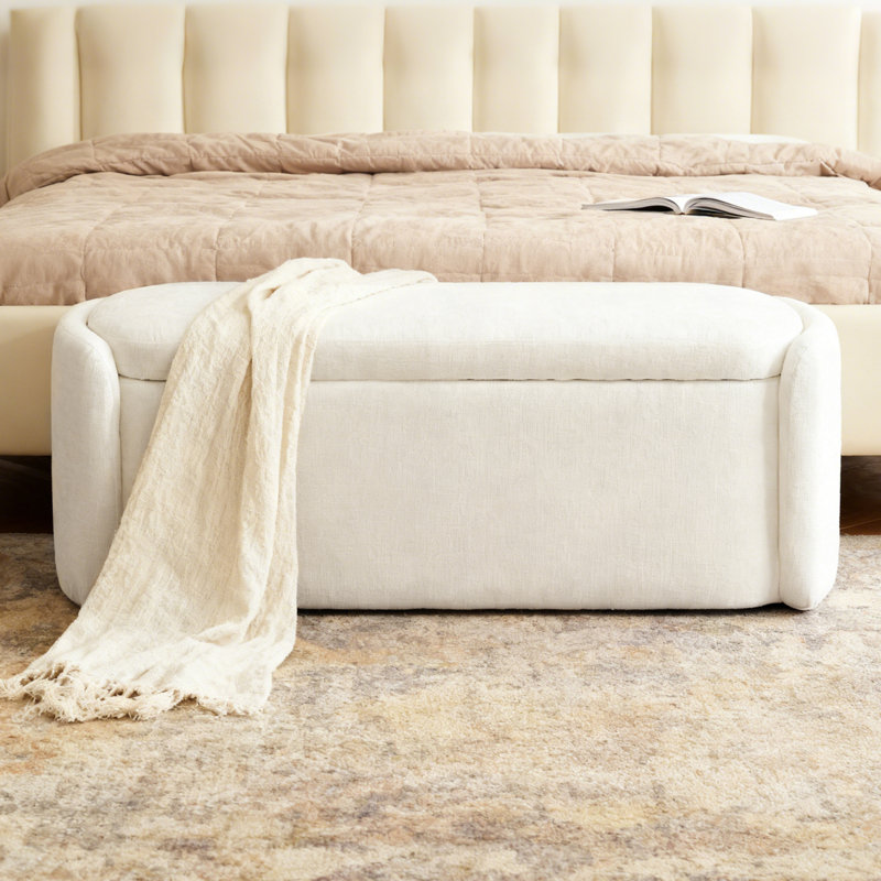 Banc avec repose-pieds Stana, Crème, crème