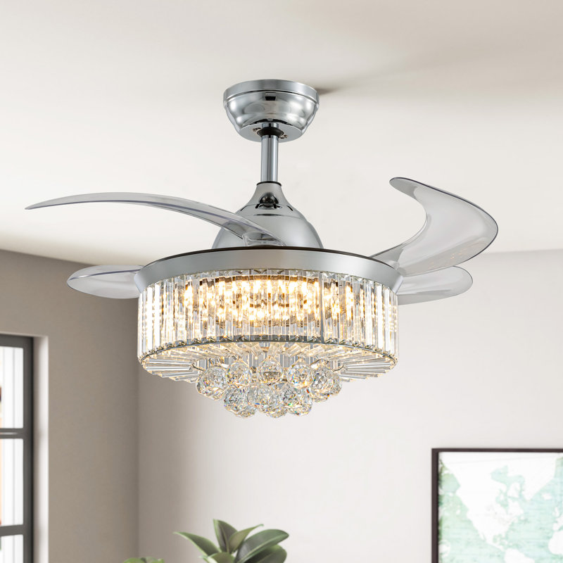 Presnell Dimmable Crystal Ceiling Fan with LED Lights and Remote Control