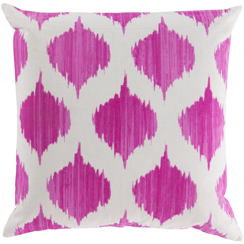 Aqua and White Ikat Cotton Square Throw Pillow