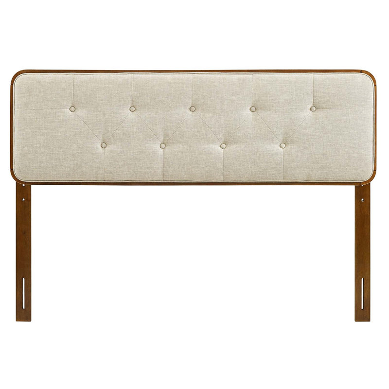 Upholstered Panel Headboard, Queen, Walnut, Beige