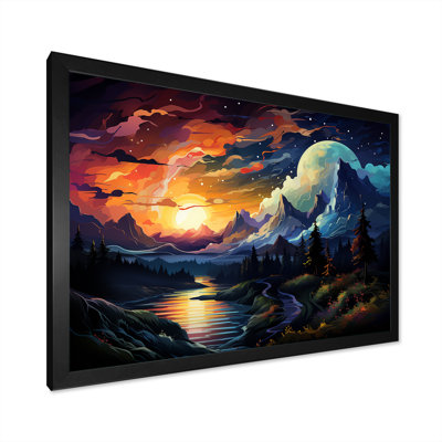 Yellow Lakeside Mountain Sunset Wonderland II - Forest And River Wall Art