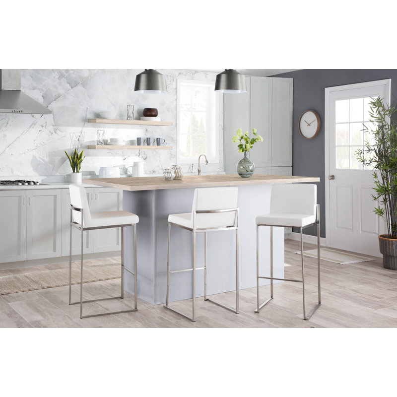Tabouret de bar et de comptoir Brieon, Simili cuir blanc, Tabouret de bar (siège d'une hauteur de 30 po), Acier Inoxydable