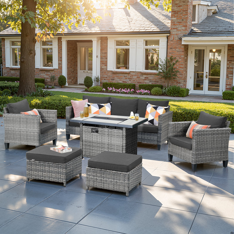 Harbin 5 - Person Patio Conversation Set with Cushions, Black