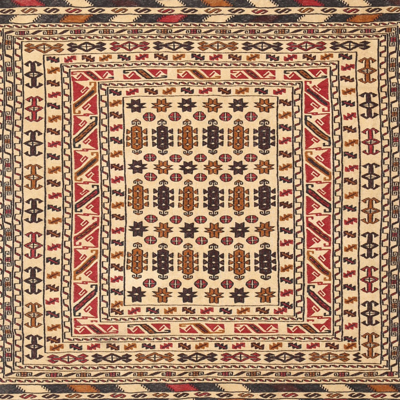 Tapis oriental beige / rouge, Rond 7 pi