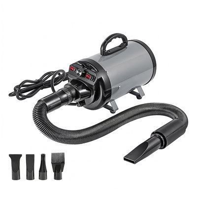 Dog Grooming Dryer with Adjustable Speed and Temperature, 4 Nozzles, Extendable Hose and Overheat Sensor, 85 to 135 Fahrenheit, Grey Black