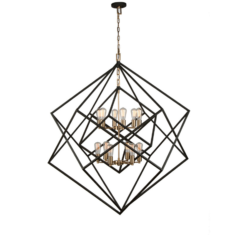 Holzman 12 - Light Dimmable Geometric Chandelier, Gold