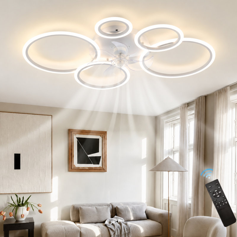 Elora 100cm LED Dimmable Reversible Ceiling Fan with Lights and Remote, White, 18cm H x 100cm B x 82 cm T