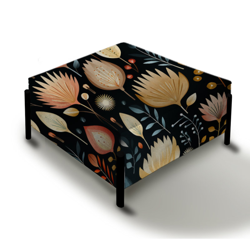 Peach & Black Vintage éclectique Blooms Mix Collage - grand repose-pieds carré éclectique