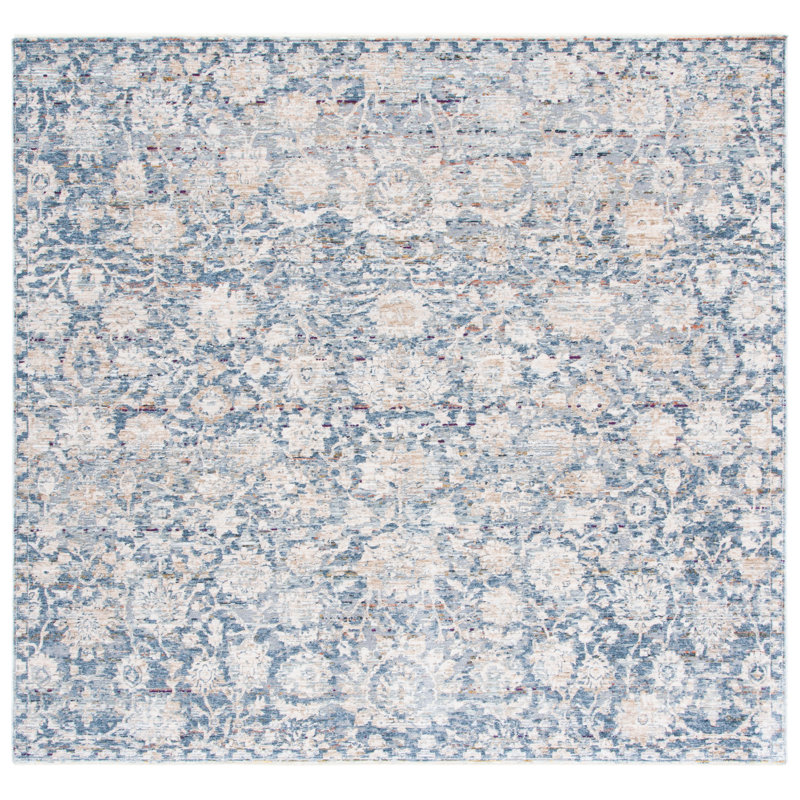 Tapis bleu clair / ivoire tissé à la machine Ralph Lauren Valerie, Carré 6 pi 7 po