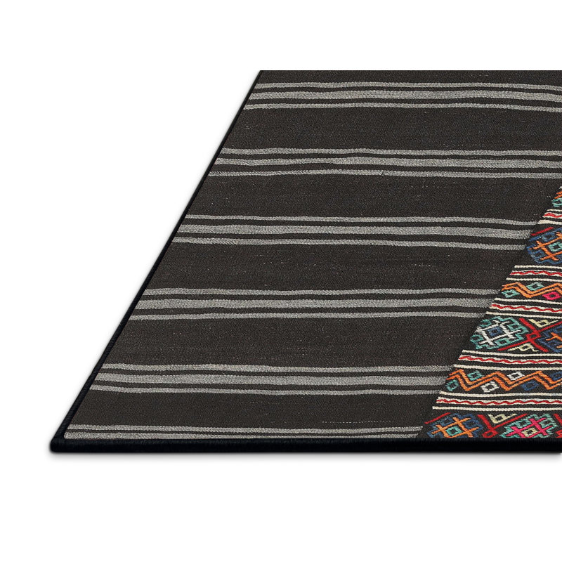 Tapis contemporain noir / rouge / jaune, Rectangle 5 pi x 7 pi