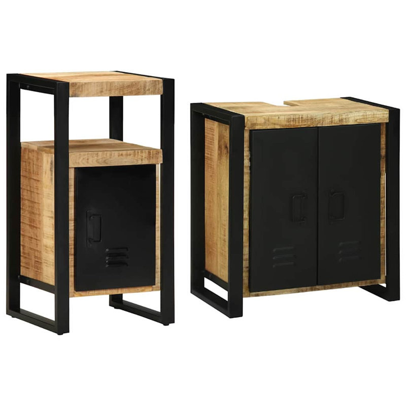 Bathroom Furniture Set 2 Pcs Soild Rough Mango Wood, Natural