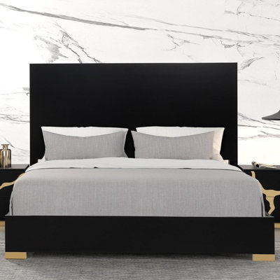 Wooden Bed With Gold-Accented Legs In Black