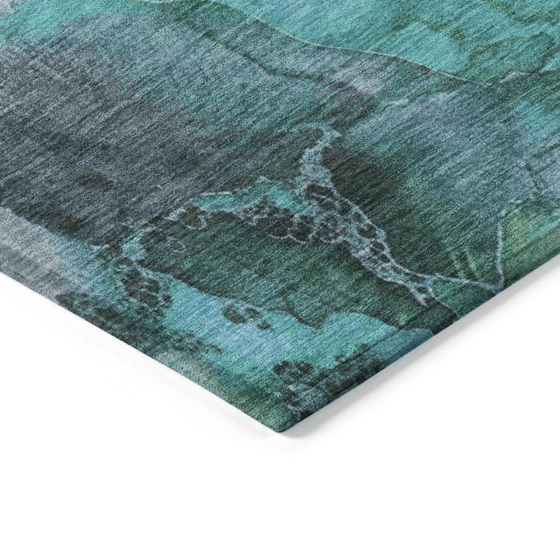 Tapis bleu sarcelle lavable à la machine intérieur / extérieur Xhevrie, Rectangle 5 pi x 7 pi 6 po