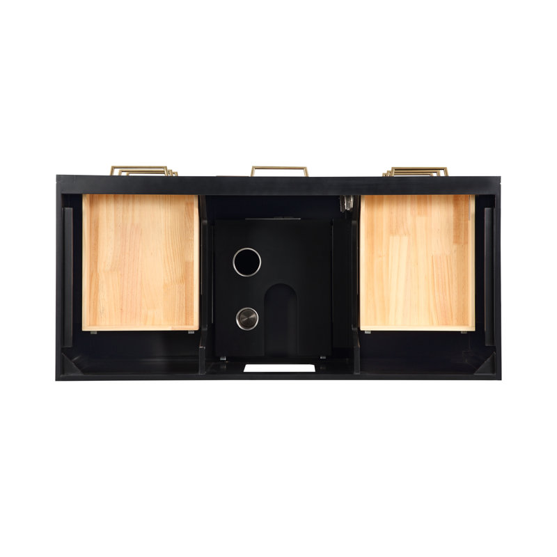 Markham 48 in. Single Vanity, White Quartz, Midnight Black, Satin Brass