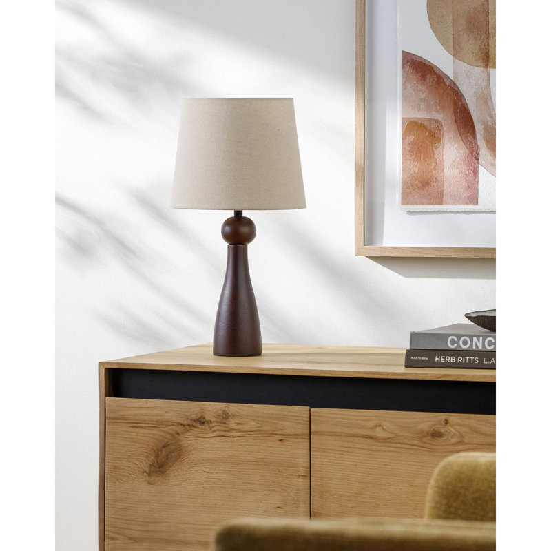 Lampe de table en bois massif Reyer, Brun
