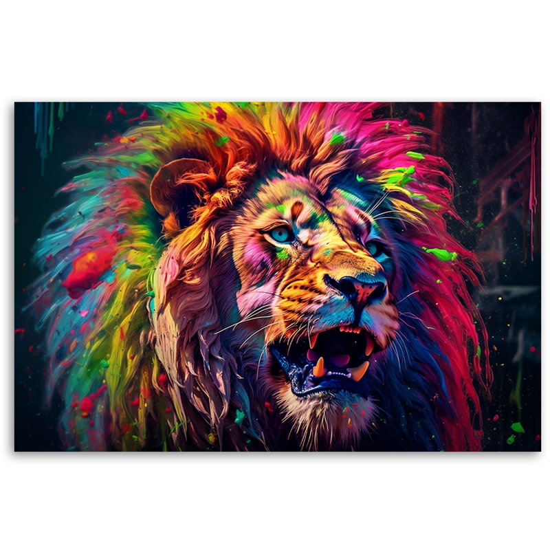 Neon Lion - No Frame Print on Canvas, 70cm H x 100cm W