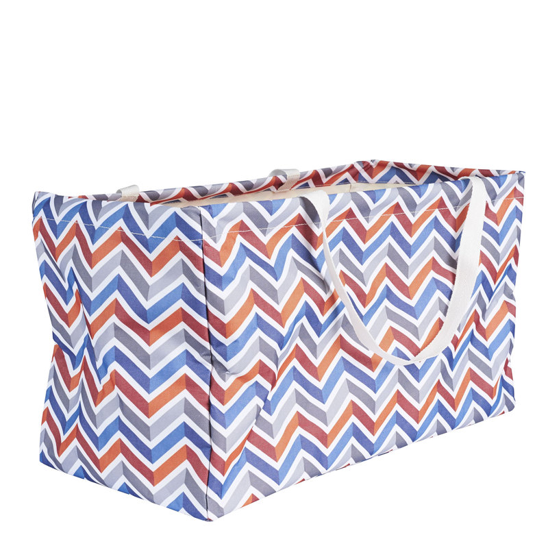 Canvas Utility Tote with Handles, Rectangular Krush Container Tote, Water-Resistant Vinyl Lining, Large Capacity, Durable and Versatile, Chevron Pattern