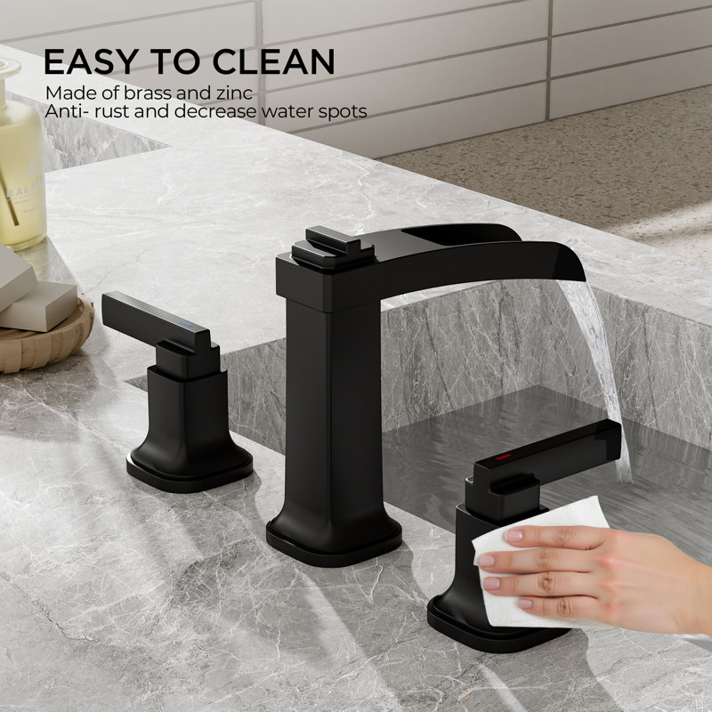 Widespread Bathroom Faucets With Metal Pop-up Drain, Matte Black