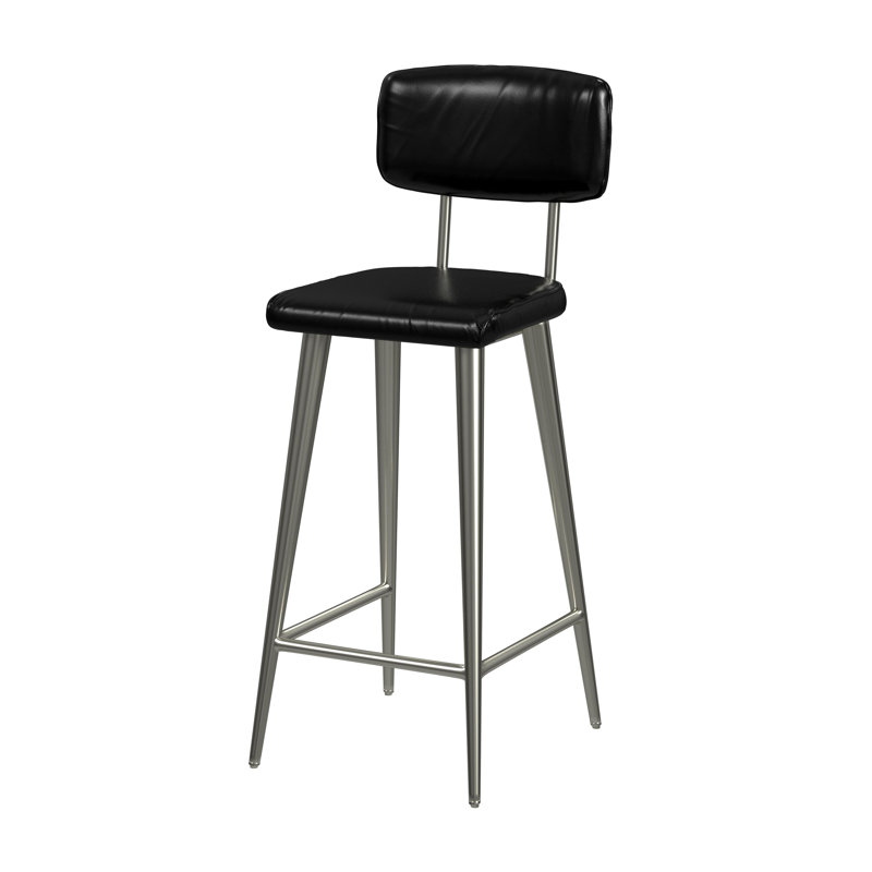 Bertita Upholstered Counter Stool with Metal Frame, Silver, Black Genuine Leather