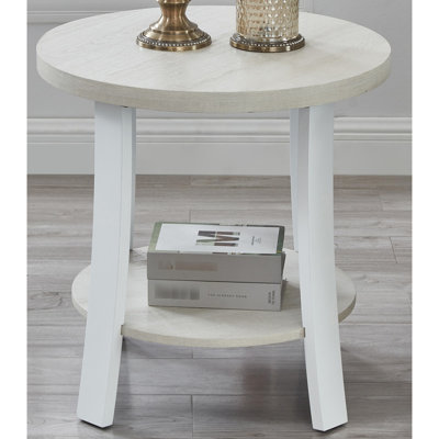 Round White End Table Shelf - Contemporary Decorative Appeal Home Furnishing