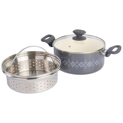 Spice By Tia Mowry Savory Saffron Ceramic Nonstick Aluminum Dutch Oven with Lid and Steamer Mint