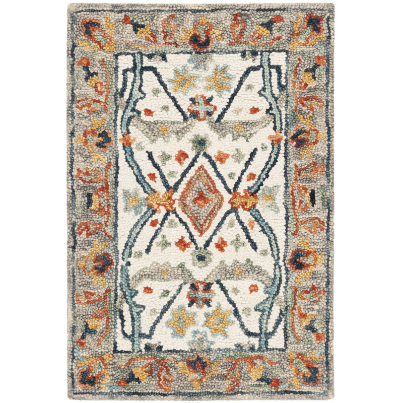 Vahakn Hand Tufted Wool/Cotton Rug in Blue/Ivory, Rectangle 2' x 3'