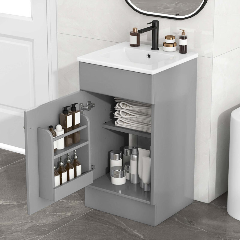 Meuble-lavabo polyvalent avec rangement avancé et design élégant, Gris