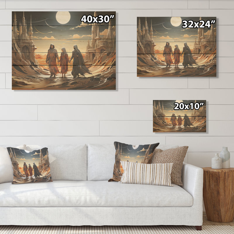 Bethlehems Bronze Christianism Landscape I - Christianity Wood Wall Art On Natural Pine Wood, 30" H x 40" W