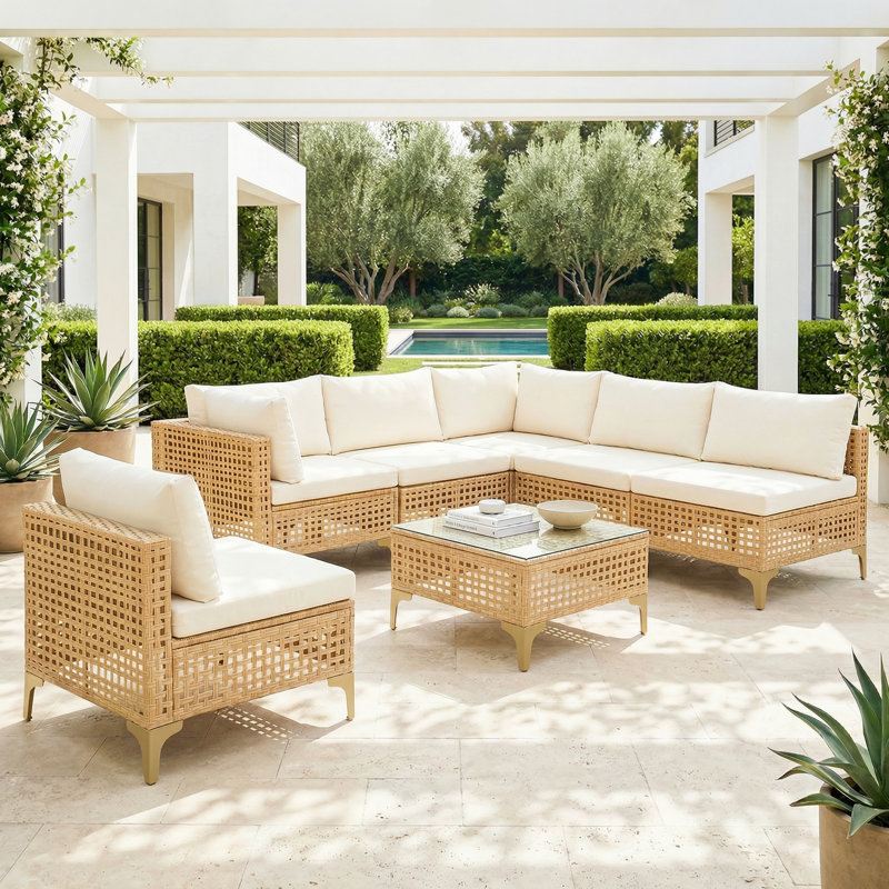 Ensemble de meubles de patio 7 pièces, ensemble de conversation modulaire toutes saisons avec pieds dorés
