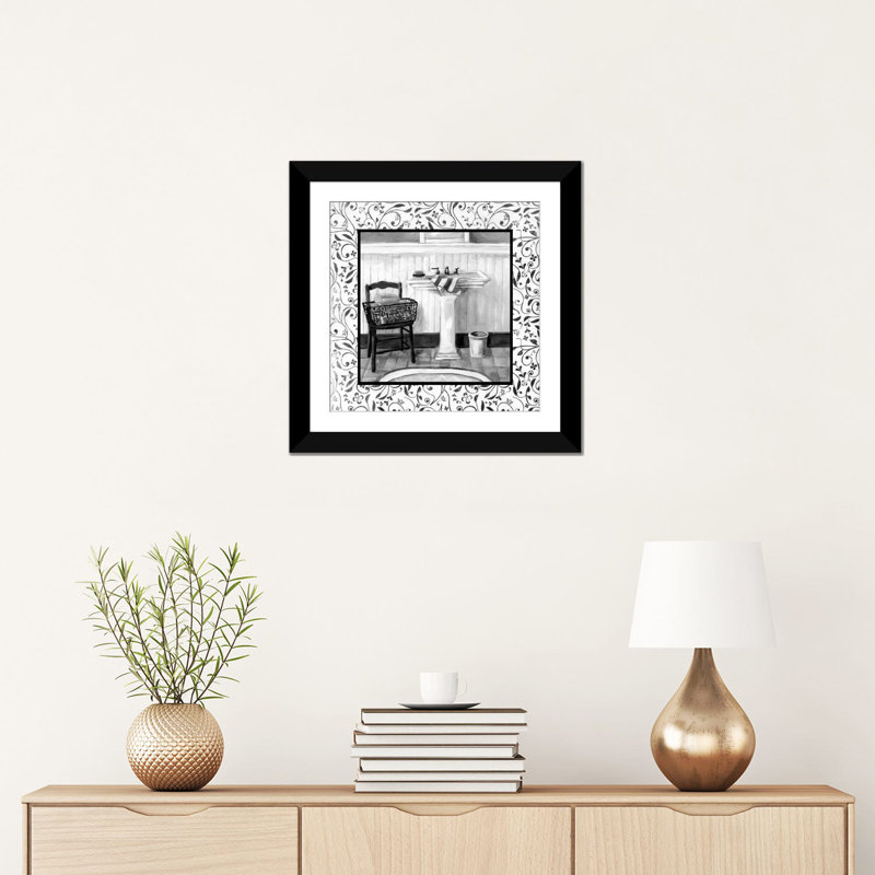 « salle de bain ii », impression sur toile, H 16 po x l 16 po x P 1 po, Papier d'art encadré noir, Blanc