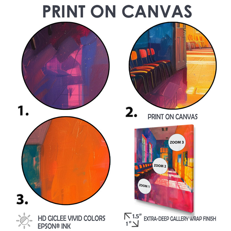 Décoration murale orange et bleue classe créative III - Écoles, Cadre flottant noir, H 32 po x l 16 po x P 1 po