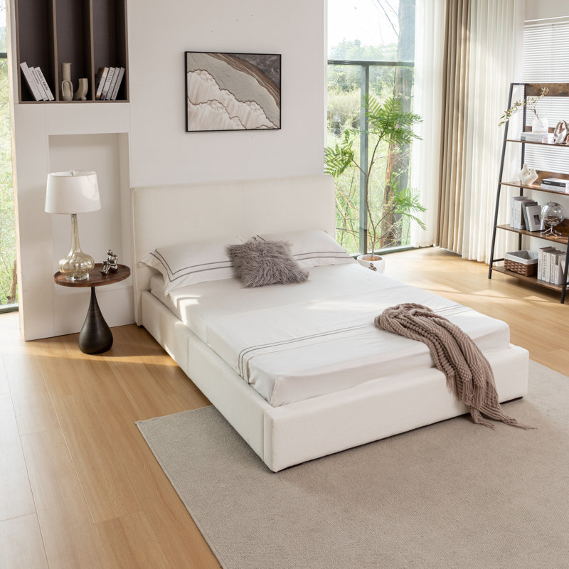 Upholstered Bed - Queen Size - Cream Boucle Performance Fabric