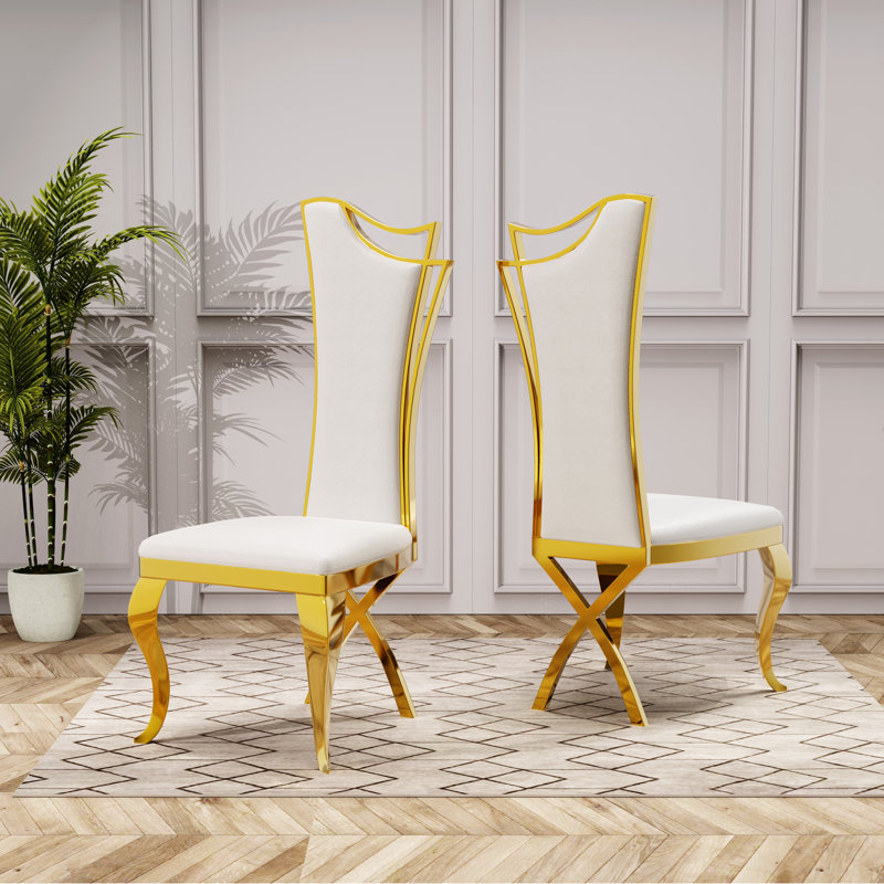 Chaise d'appoint rembourrée Kovanes, Doré, Blanc