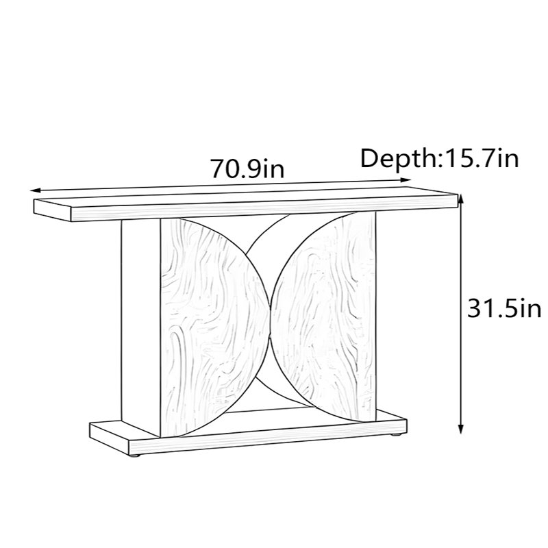 Table d'entrée en bois massif de style rétro, H 31,5 po x l 70,9 po x P 15,7 po