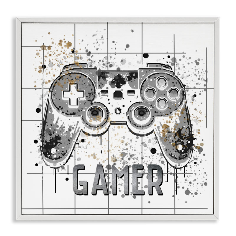 «Gamer with Pixel Splatter», estampe numérique, conception de Kim Allen, H 17 po x l 17 po